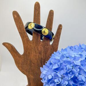 Coach Black Acrylic Bangle Gold Medallion Limited Edition 2.5”